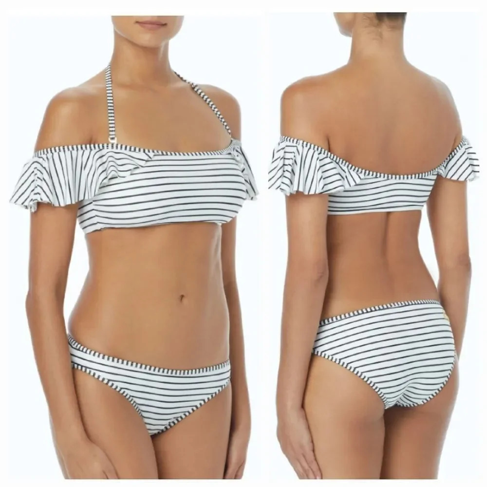 Vince Camuto Ruffled Shoulder Bikini Top & Binding Bikini Bottom Size Xs